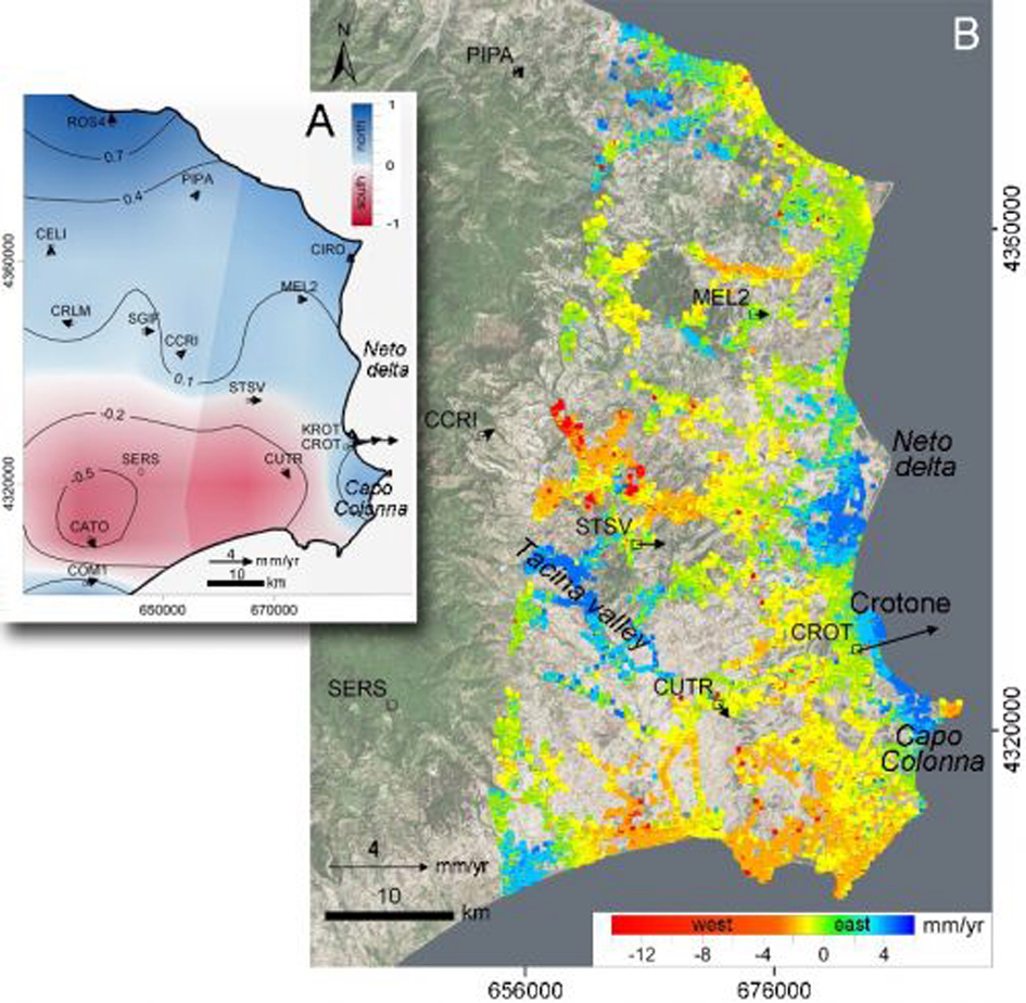 Mappa dei movimenti del suolo sulla base di dati Gps e interferometria Sar