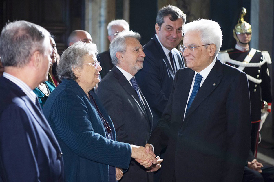 Il Presidente Sergio Mattarella con Agnese e Giovanni Moro e Mario Calabresi