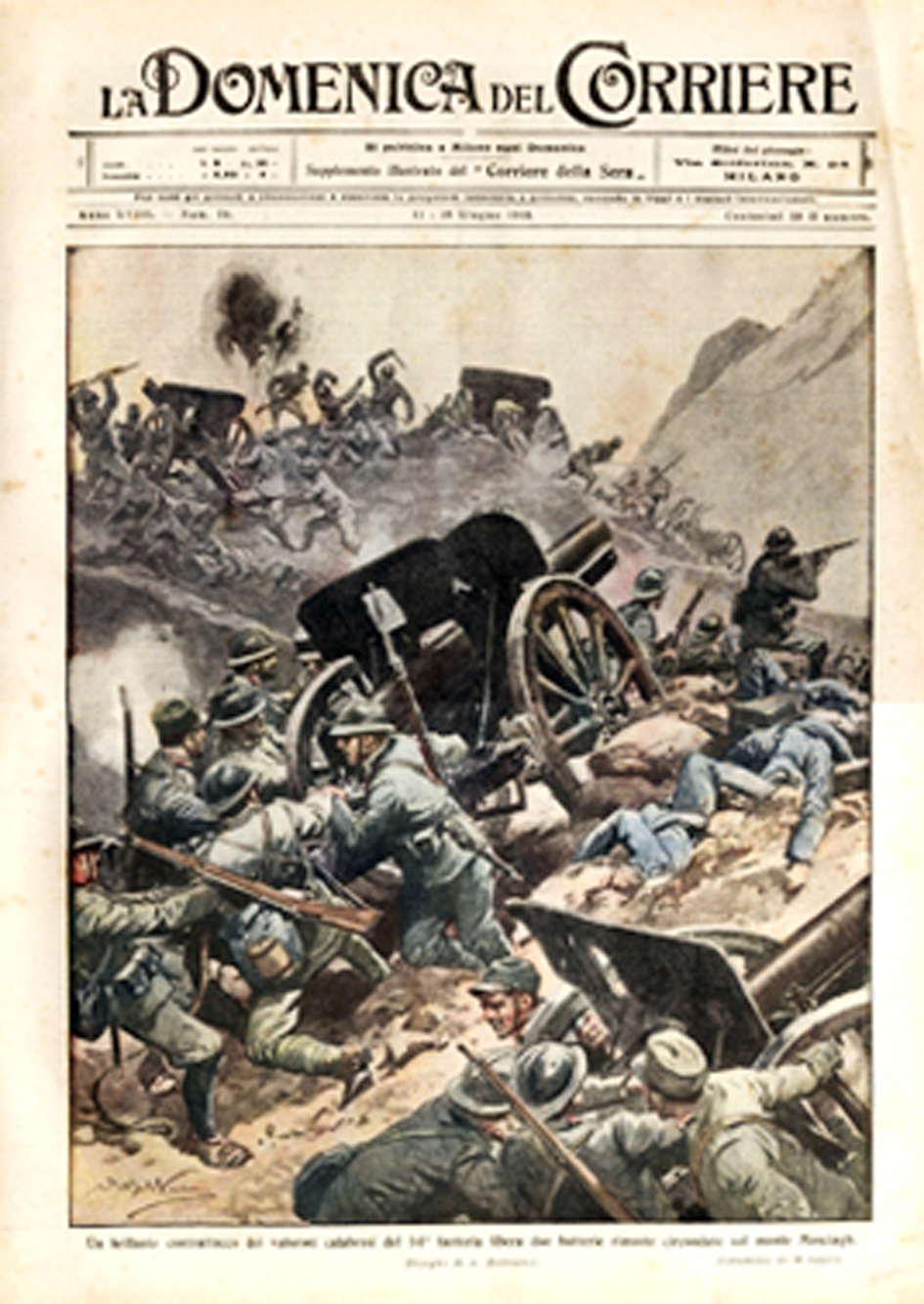 La copertina di Beltrame (Domenica del Corriere Anno XVIII n.24 11-18 giugno 1916) dedicata alla Brigata Catanzaro