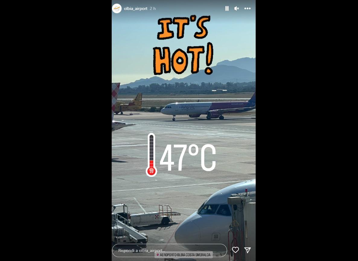 Caldo record all'aeroporto di Olbia, 47 gradi in pista: tre voli non atterrano