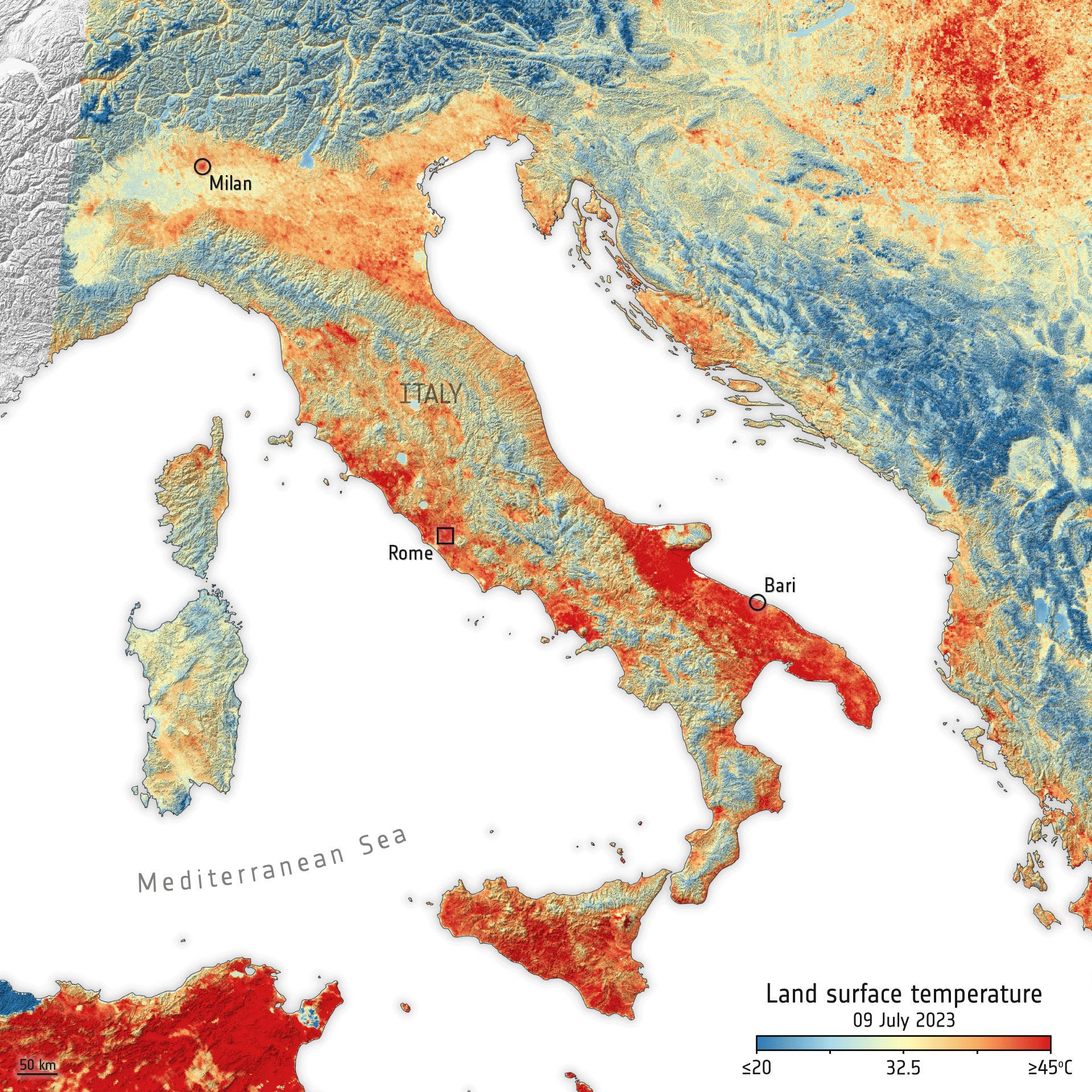 Caldo record si 'vede' dallo spazio, Italia supera i 47 gradi