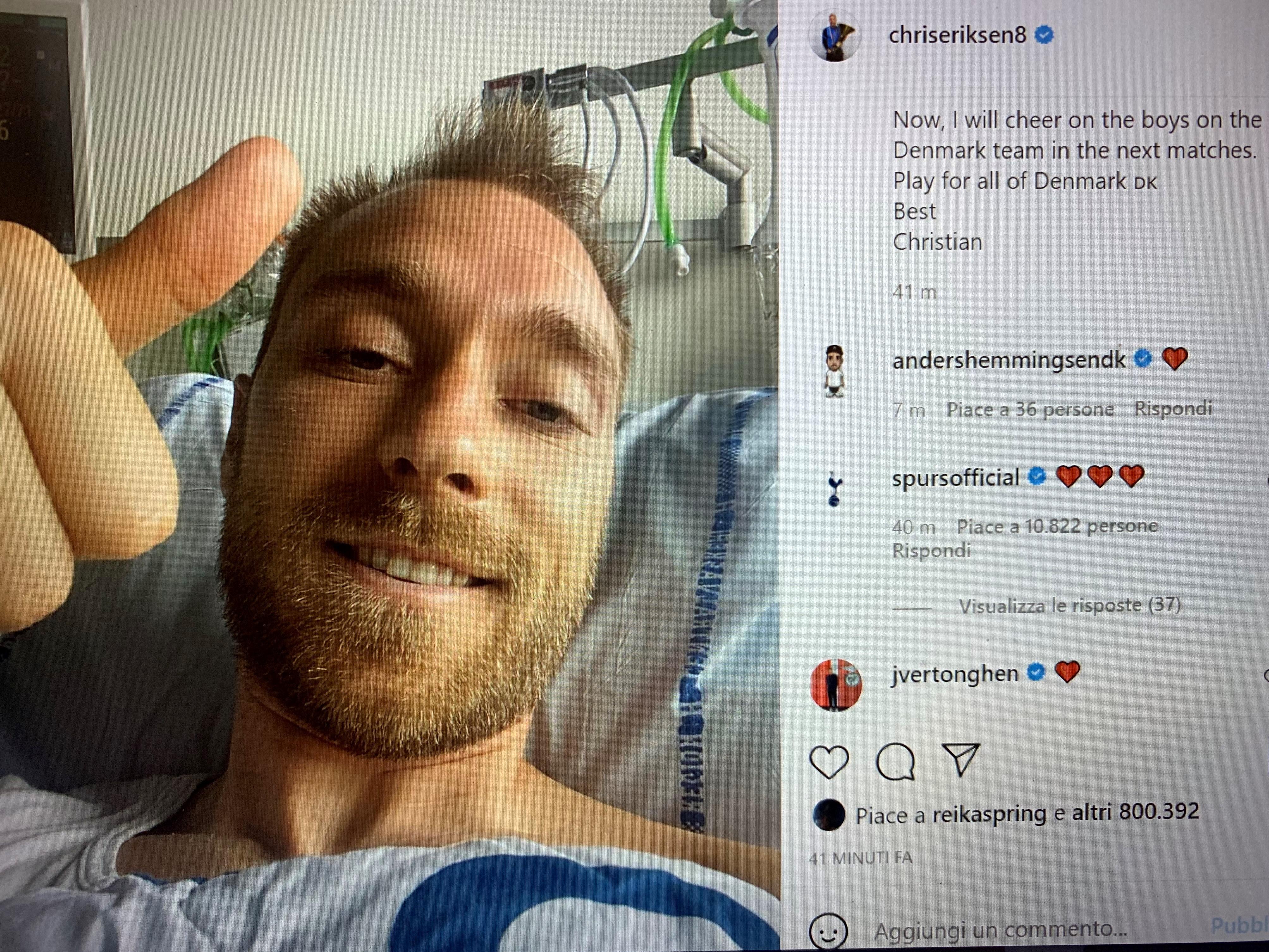 Eriksen sorride dopo il malore: "Sto bene, grazie a tutti"