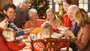 Large family eating Christmas dinner, Richmond, Virginia, United States