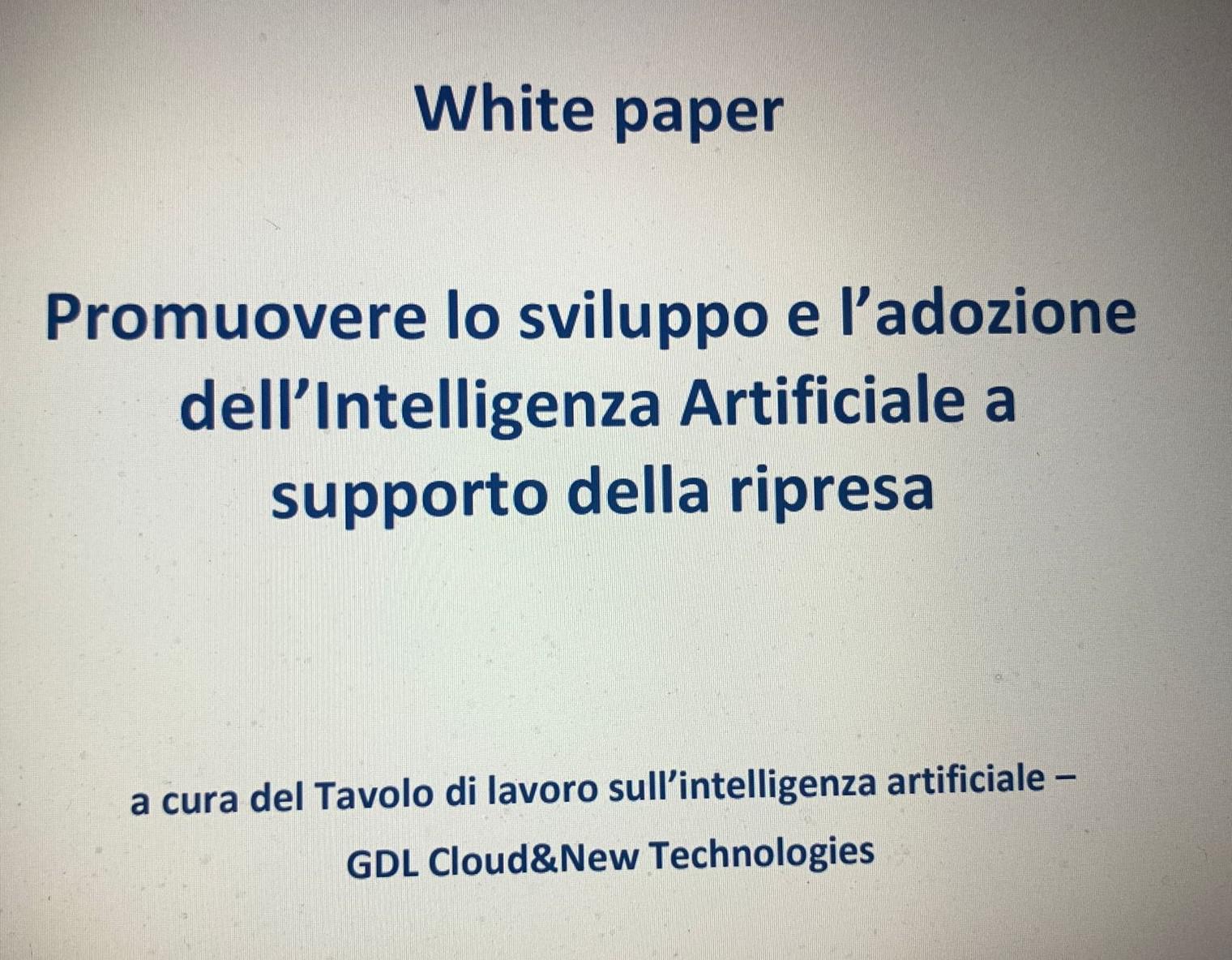 Innovazione, arriva il White Paper sull'Intelligenza Artificiale