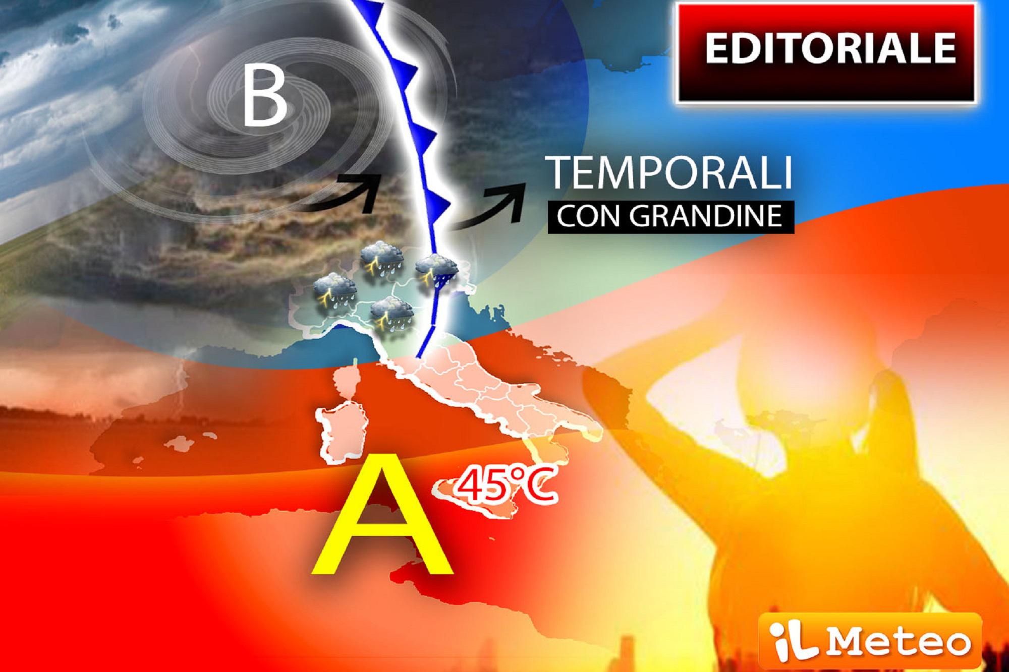 Meteo estremo con nubifragi al Centro-Nord e 45°C al Sud: le previsioni