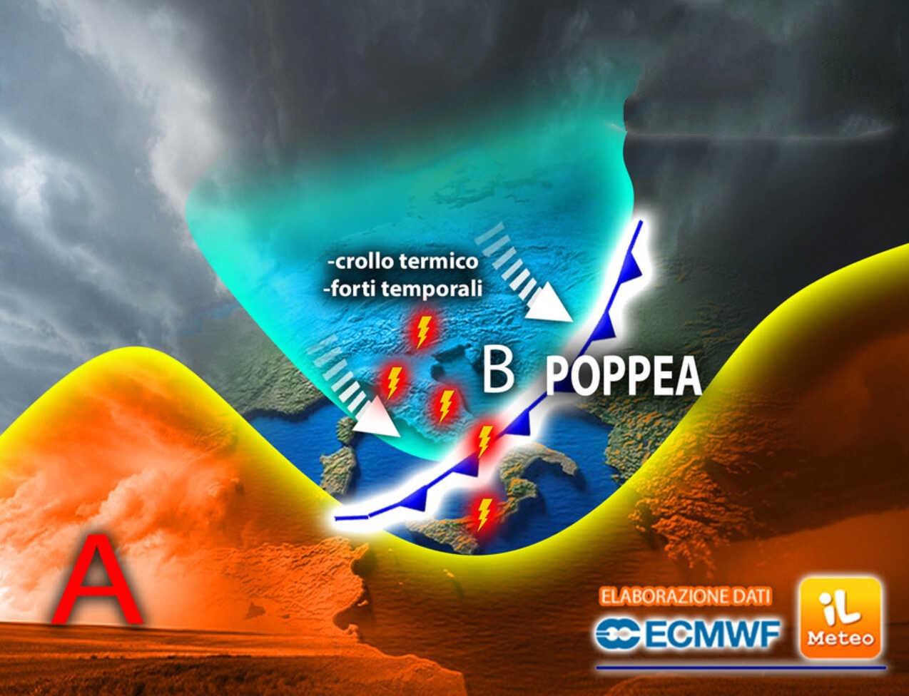 Meteo oggi Italia, crollo temperature con ciclone Poppea