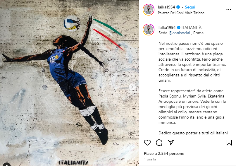 Paola Egonu contro odio e razzismo nel nuovo murales di Laika