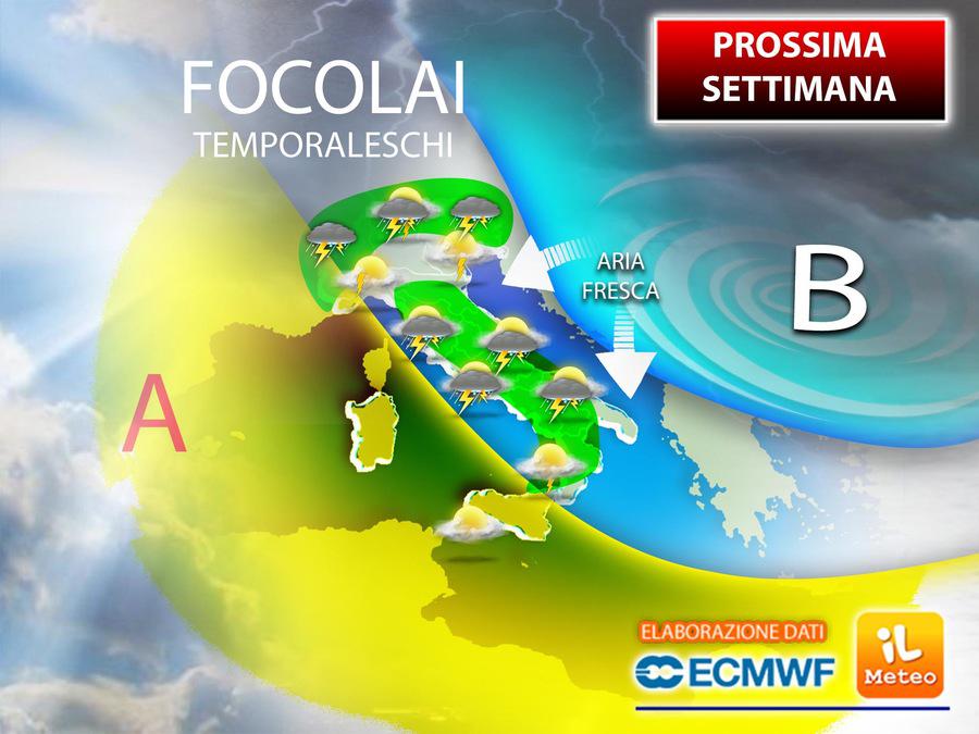 Prossima settimana con piogge e temporali, ecco dove e quando