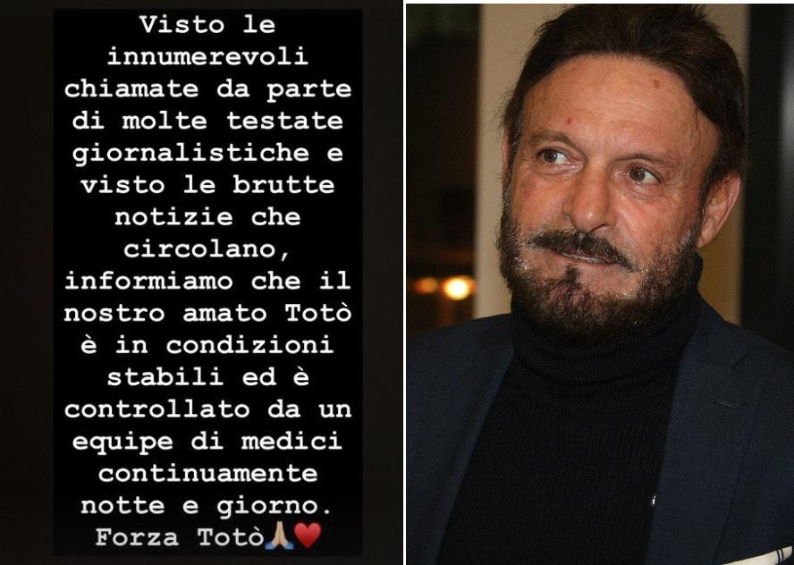 Schillaci in condizioni stabili, sui social il grido di sostegno: "Forza Totò"