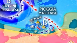 Weekend con ciclone irlandese: ecco pioggia, vento e anche neve